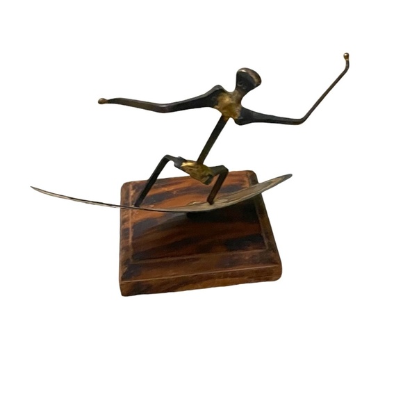 Vintage Handmade Brutalist Surfer Metal Statue Sculpture‎ With Wood Base - Picture 2 of 6